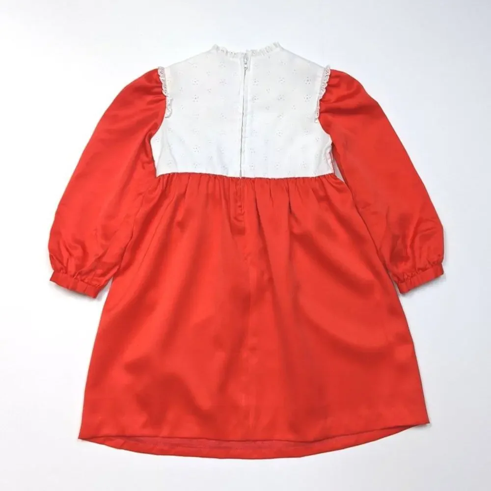 Vintage Fischel Dress Girls Size 5 Red Eyelet Christmas Holiday